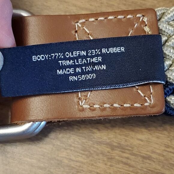 NWT Cremieux Mens Sz L/XL (45") Fabric Wovem Stretch Belt Khaki & Navy - Picture 5 of 10